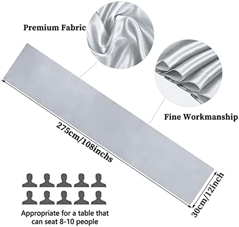 10-Pack Silver 12 x 108 inche Long Premium Satin Table Runner - Image 2