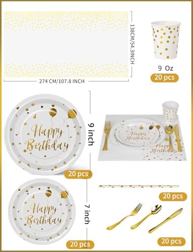 Nkaiso 161 Pcs White Gold Birthday Plates and Napkins Set -20 Serves - Image 3
