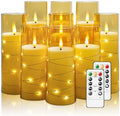 Nimiko Flickering Flameless LED Candles,Battery Operated Candles 9 Pcs with Embedded Star String,Acrylic LED Pillar Candles with Remote,Suitable for Home Decoration to Create an Atmosphere（Gold） by Nimiko