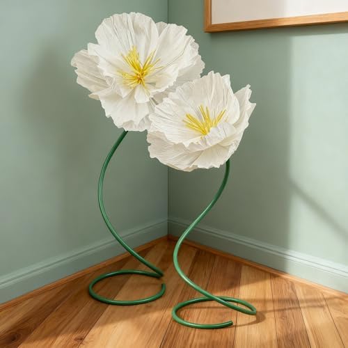 2 Pcs 5ft Large Paper White Poppy Flower Giant Artificial Poppies - Image 3
