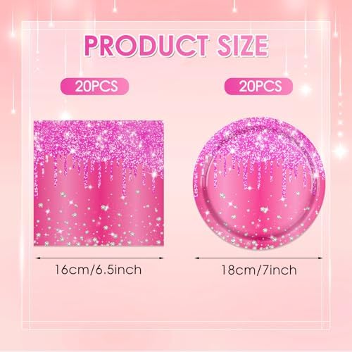 40 PCS Hot Pink Happy Birthday Decorations - Rose Pink Party Supplies with Paper Plates and Napkins for Girls, Women, Weddings & Birthday Parties - Image 2