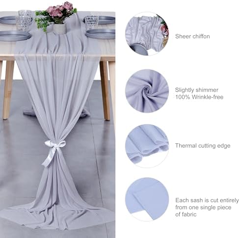 Pack of 5 Chiffon Table Runners 29 x 120 Inch, 14FT Long - Cool Grey - Image 6