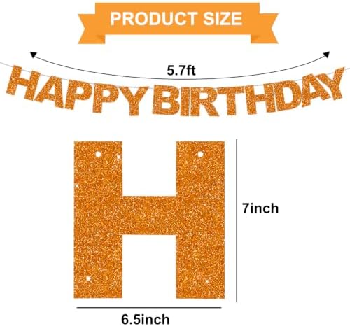 BEISHIDA Pre-Strung Glitter Orange Happy Birthday Banner Party Sign Decor - Image 3