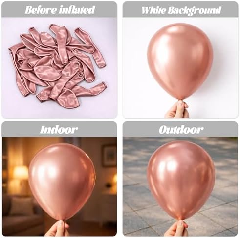 Voircoloria 66pcs Metallic Rose Gold Latex Party Balloons, 12inch - Image 3