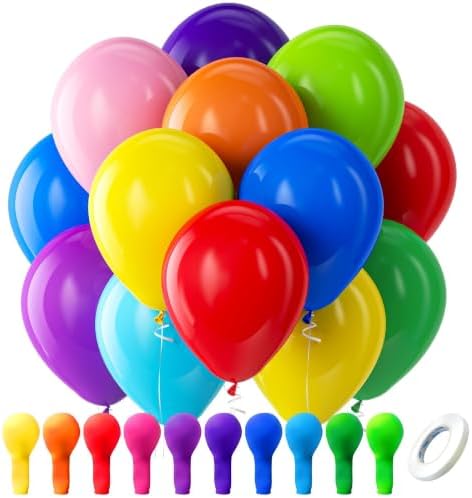 Bezente Assorted Latex Rainbow Balloons 100 Pack 12 inch by Bezente