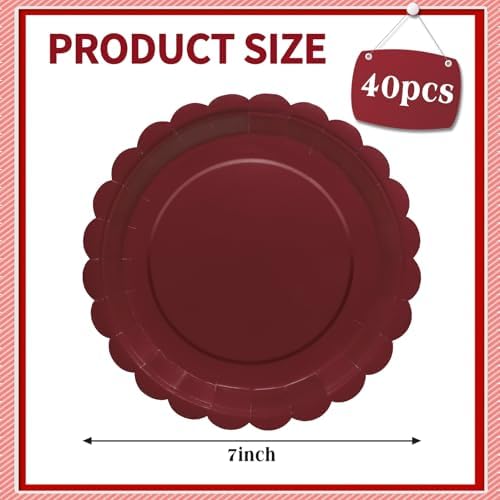 40Pcs Red Paper Plates 7Inch Red Scalloped Plates Disposable Dessert Plates for Independence Day Birthday,Baby Shower,Wedding,4th of July - Image 2