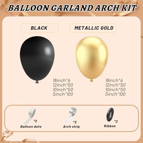 412Pcs Black and Gold Balloons Garland Arch Kit,18 12 10 5 Inch Different Size Black and Metallic Gold Balloons for Graduation Birthday Wedding Party Decorations - Image 2