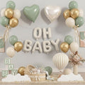 Sage Green Cream Baby Shower Decorations, Welcome OH BABY Letter Foil Balloons Banner Backdrop with Olive Green Gold Beige Latex & Heart Balloon Set for Boho Newborn Babyboy Babygirl Party Decor by KYGNE