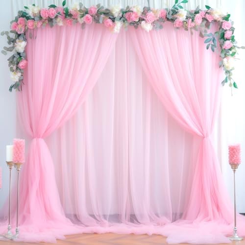 20ft X 10ft Baby Pink Tulle Backdrop Curtain for Parites, Sheer Photo Backdrop Curtains Fabric Drapes for Wedding Baby Shower Birthday Party Bridal Girl Shower Background Decorations by Partisky