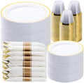 BESTVIP 525 Piece Gold Plastic Dinnerware Set for 75 Guests by Bestvip