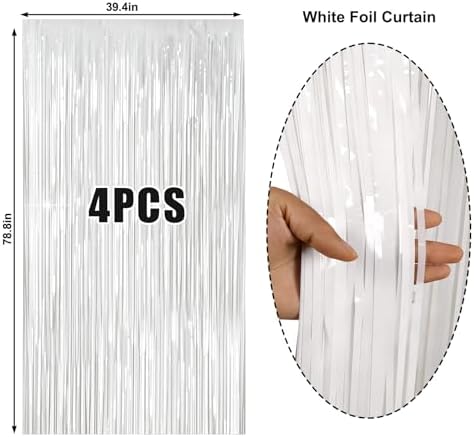 4 Packs White Foil Fringe Curtain, White Glitter Metallic Tinsel Backdrop for Birthday Wedding Baby Shower Bachelorette Graduation Christmas Halloween Party Decorations Supplies - Image 6