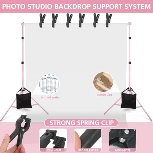 Backdrop Stand 10x7ft(WxH) Photo Studio Adjustable Background Stand Support kit with 2 Crossbars, 6 Clamps, 2 Sandbags and Carry Bag for Parties, Events Decoration, Wedding, Photography (Pink) - Image 6