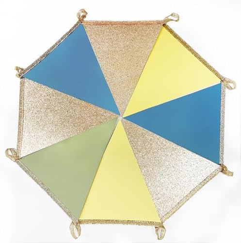 Champagne Gold Dusty Blue Sage Green Yellow Pennant Banner Flag Olive Green Macaron Yellow Blue Hanging Glitter Paper Triangle Bunting for Birthday Wedding Shower Hen Party Decorations Supplies - Image 4
