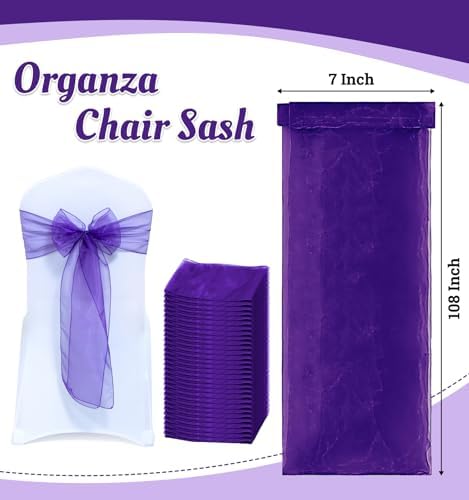 Pack of 125 Organza Chair Sashes for Wedding & Event Décor – Cadbury Purple - Image 3