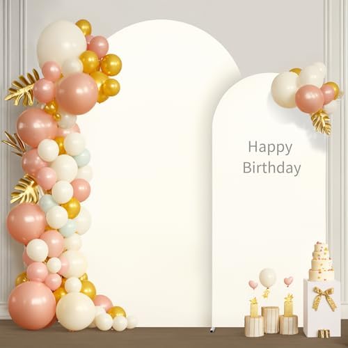 6 ft Arch Backdrop Cover Beige - Double-Sided Spandex Arch Covers Stretchy Backdrop for Balloon Arches Birthday Party Baby Shower Banquet Wedding Photo Background - Image 7