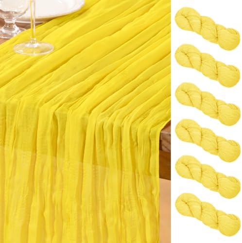 DeZerlor Lemon Yellow Cheesecloth Table Runners 6 Pack Summer Boho Runners by DeZerlor