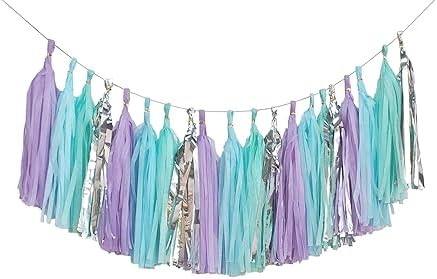 ZOOYOO Shiny Tassel Garland Tissue Paper Tassel Banner,Table Decor,DIY Kits for Party, Tassels Party Decoration,Pack of 20(Lavender,Light Blue,Mint,Silver) by ZOOYOO