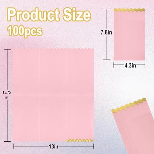 100 pack Pink Cocktail Napkins with Gold Foil Accents Scalloped Edges 4 x 8 inch Beverage Disposable Napkin Party Decoration Wedding Bridal and Baby Shower Dinner Lunch Supplies (Pink Mix) - Image 2
