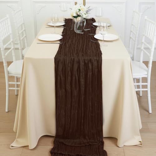1 Pack Brown Cheesecloth Table Runner 120 Inch Boho Wedding Decor - Image 4