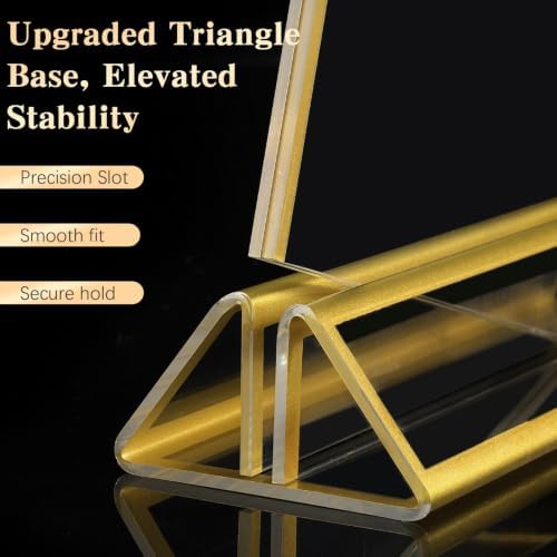 Dynta Acrylic Sign Holder 5x7in Double-Sided Display Stand with Gold Frame Clear Table Sign Holders for Wedding Party Restaurants Home Office(8 Pack) - Image 5