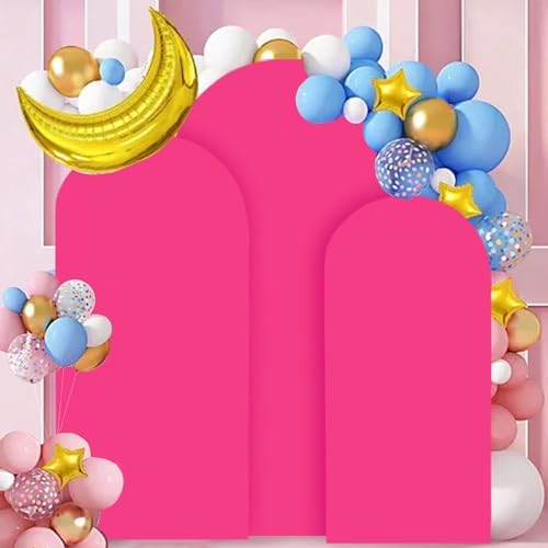 FANPROMS Spandex Arch Cover Set of 3 Hot Pink 4 5 6FT Fuchsia Arch Backdrop Cover Stretchy Arch Stand Cover Small Round Top Backdrop Cover Double Sided Arch Covers for Party Wedding Banquet - Image 6