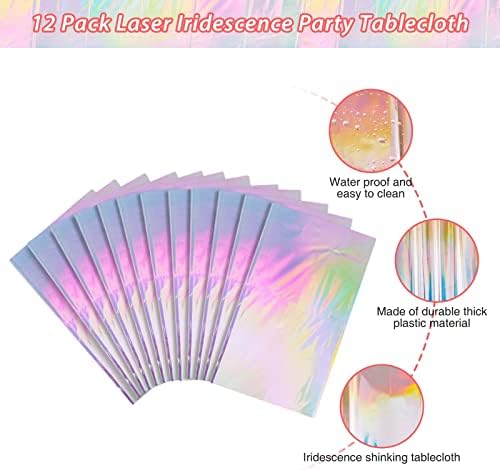 12 Pack Iridescence Plastic Tablecloths Shiny Disposable Laser Rectangle Table Covers Holographic Foil Tablecloth Iridescent Party Decoration Birthday Bridal Wedding Christmas 54" x 108"(Laser) - Image 4