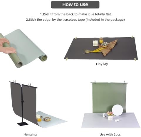 Yoocheese Photo Backdrop Kit, Double-Sided Paper Background with Stand, 22x34 Inch, 14 Colors, for Product Food Photography, Studio Tabletop Props - Image 6