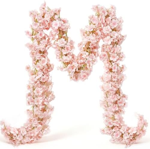 YRIOWMI 10PCS 59FT Artificial Silk Cherry Blossom Garland, Hanging Sakura Flower Vines for Wedding Party Home Arch Office Sakura Decor (Light Pink) by YRIOWMI