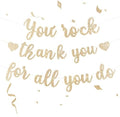 Pre-Strung You Rock Thank You For All You Do Banner - Glitter Employee Appreciation Decorations, Staff Teacher Nurse Recognition Party Supplies, Retirement Office Decor Sign, Large Cardstock Garland (Champagne Gold) by Unknown
