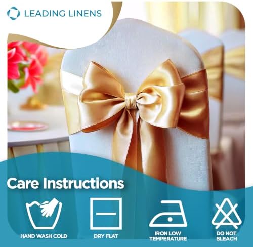 Leading Linens 50 pcs Gold 108"x8" Satin Bow Sash Chair Cover Decoration - Image 6