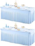 2 Packs Baby Blue Table Clothes for 4 Foot Rectangle Table, Spandex Tablecovers 4FT Stretch Fitted Table Covers Rectangle white Skirt for Baby Shower Birthday Party Event Wedding Banquet Decorations by Shillance