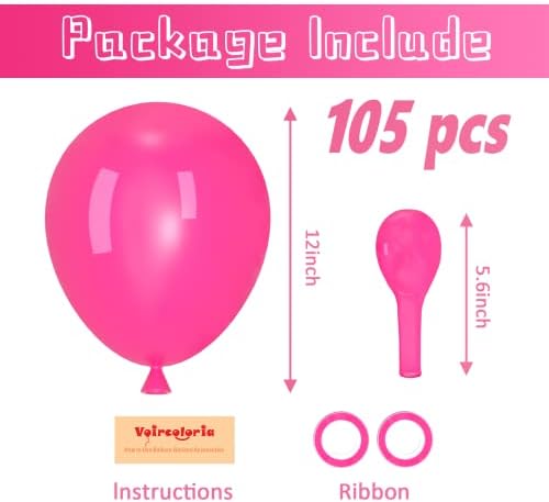 Voircoloria 105pcs Hot Pink Party Latex Balloons, 12inch - Image 2