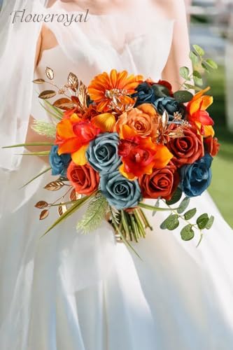 Floweroyal Artificial Flowers Combo Orange Flowers Mix Silk Flowers Fake Roses with Stems for DIY Wedding Bridal Bouquets, Baby Shower, Floral Arrangement, Table Centerpieces, Home Decorations - Image 6