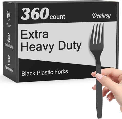 Dealusy 360 Count Extra Heavy Duty Black Plastic Forks Disposable by Dealusy