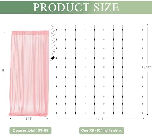 Tulle Backdrop Curtain with Lights 10x8FT Peach Sheer Curtains - Image 2