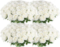 Hananona 100 Pcs Artificial Roses, Realistic Silk Flowers Bulk, White by HANANONA