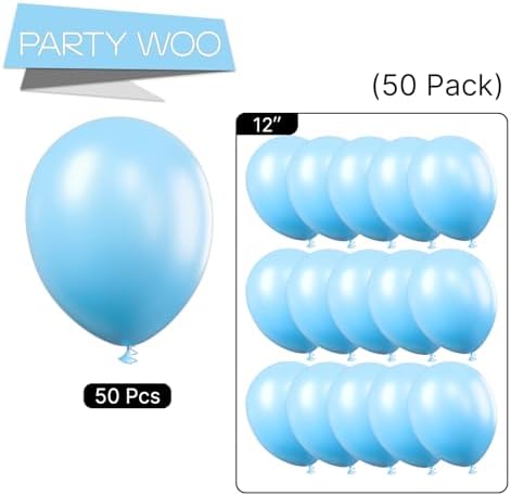 PartyWoo Light Blue Balloons 50pcs Baby Pastel Sky Aqua Blue Color 12 Inch - Image 5