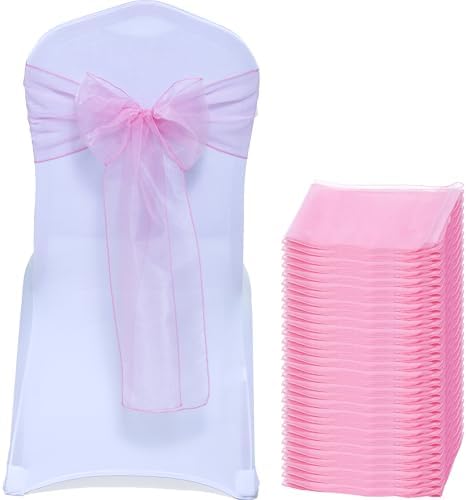 MDS Pack of 10 Organza Chair Sashes for Wedding & Event Décor – Blush Pink by MDS