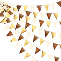 Brown Beige and Gold Party Decorations Fabric Triangle Pennant Banner Flag Bunting Garland for Boho Neutral Rustic Cowboy Western Teddy Bear Birthday Baby Shower Graduation Engagement Party Supplies by pinkblume