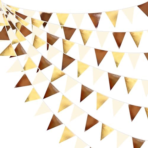 Brown Beige and Gold Party Decorations Fabric Triangle Pennant Banner Flag Bunting Garland for Boho Neutral Rustic Cowboy Western Teddy Bear Birthday Baby Shower Graduation Engagement Party Supplies by pinkblume