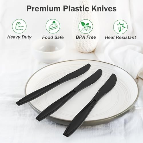 Dealusy 360 Count Extra Heavy Duty Black Plastic Knives Disposable - Image 4