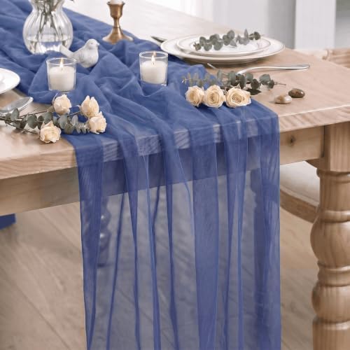 Artoid Mode Navy Blue Gauze Table Runner 28x120Inch, Seasonal Sheer Kitchen Dining Holiday Wedding Birthday Baby Shower Table Decor for Home Party by ArtoidMode