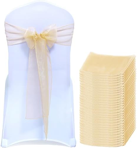 MDS Pack of 125 Organza Chair Sashes for Wedding & Event Décor – Beige by MDS