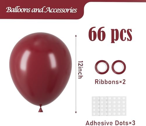 Voircoloria 66pcs Burgundy Maroon Latex Party Balloons, 12inch - Image 2