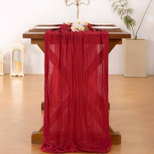 Cheesecloth Table Runner Fall Red Boho Wedding Birthday Party Home Decor - Image 5