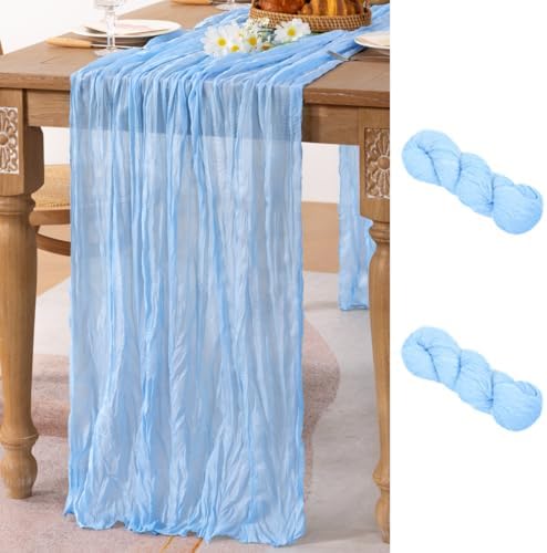Light Blue Cheesecloth Table Runner Baby Shower Gender Reveal Decor, 2 Pack by MLMC