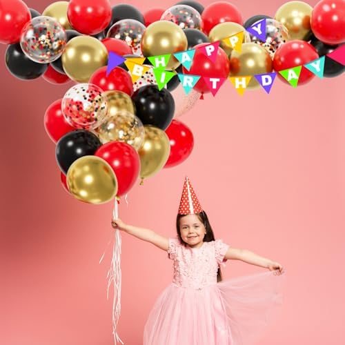 100pcs Black Gold Red Balloons, 12inch Red Black and Metallic Gold Confetti Balloons for Birthday, Anniversary, Casino Night, Graduation, Hollywood Movie Night Party Decorations - Image 6
