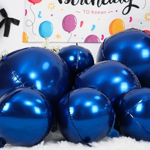 12PCS Navy Blue Round Foil Balloons 22" 15" 10" Large Chrome Blue Balloons - Image 6