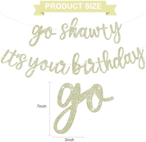 BEISHIDA Light Gold Go Shawty It's Your Birthday Banner - NO DIY - Hip Hop Theme Glitter Happy Birthday Banner - Pre-Strung - Black Rap Theme Happy Birthday Sign for Man Women birthday Party Supply - Image 2