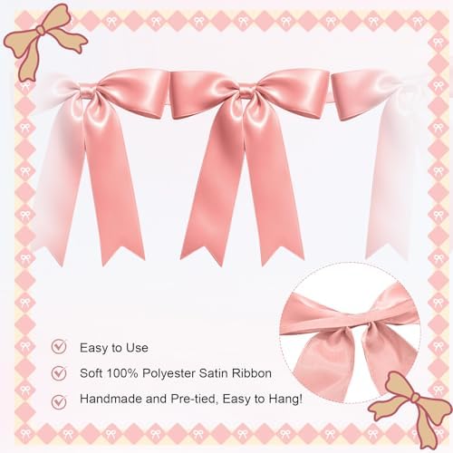 1 String of 8PCS Rose Pink Bow Garland Banner Decoration,Pre-Strung Satin Ribbon Ornaments for Birthday,Bachelorette Party,Bridal Shower,Wedding,Engagement,Baby Shower,Graduation Decor,Anniversary - Image 3